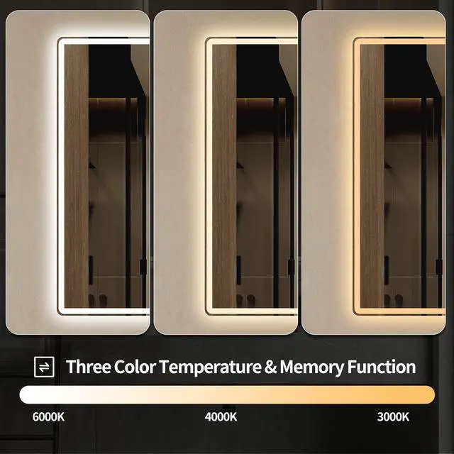Alt view image 7 of 7 - 30" x 36" Frameless Front-Lit LED Bathroom Mirror with Anti-Fog, 3 Color Temperatures, Stepless Dimming, Smart Memory Function, Shatter-Resistant Backing, UL Certified, IP44 Waterproof