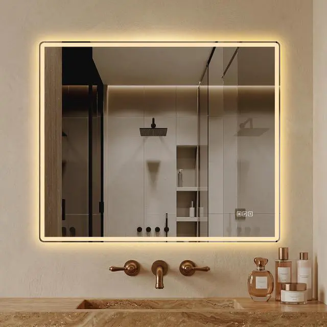 Alt view image 3 of 7 - 30" x 36" Frameless Front-Lit LED Bathroom Mirror with Anti-Fog, 3 Color Temperatures, Stepless Dimming, Smart Memory Function, Shatter-Resistant Backing, UL Certified, IP44 Waterproof