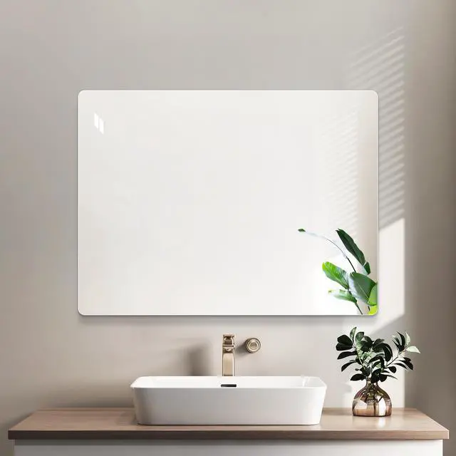 Alt view image 2 of 7 - Modern Frameless Bathroom Mirror, 36 x 30 Inch Rectangular Vanity Mirror with Copper-Free Silver Glass and Shatter-Resistant Backing