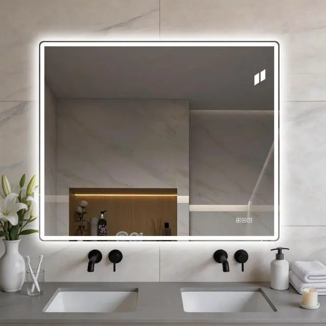 Main image of 30" x 36" Frameless Front-Lit LED Bathroom Mirror with Anti-Fog, 3 Color Temperatures, Stepless Dimming, Smart Memory Function, Shatter-Resistant Backing, UL Certified, IP44 Waterproof