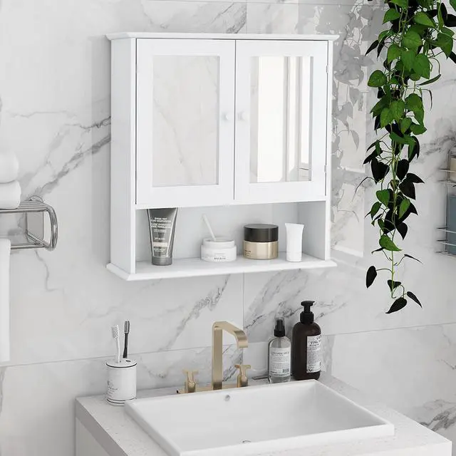 Main image of Bathroom Wall Cabinet with Doule Mirror Doors and Shelvs