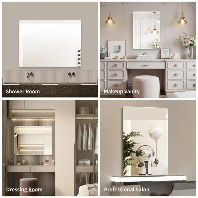 Alt view image 7 of 7 - Modern Frameless Bathroom Mirror, 36 x 30 Inch Rectangular Vanity Mirror with Copper-Free Silver Glass and Shatter-Resistant Backing