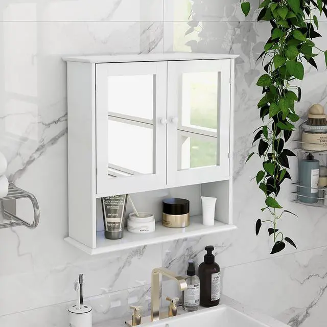 Alt view image 3 of 7 - Bathroom Wall Cabinet with Doule Mirror Doors and Shelvs