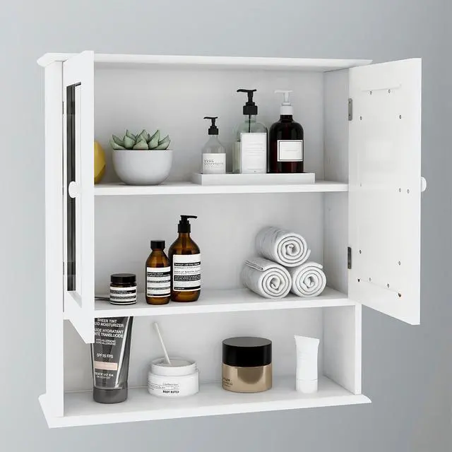 Alt view image 4 of 7 - Bathroom Wall Cabinet with Doule Mirror Doors and Shelvs