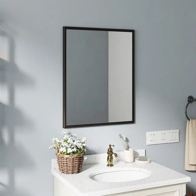 Main image of Elevate Your Bathroom Aesthetic with This 24-inch Aluminum Black Mirror!
