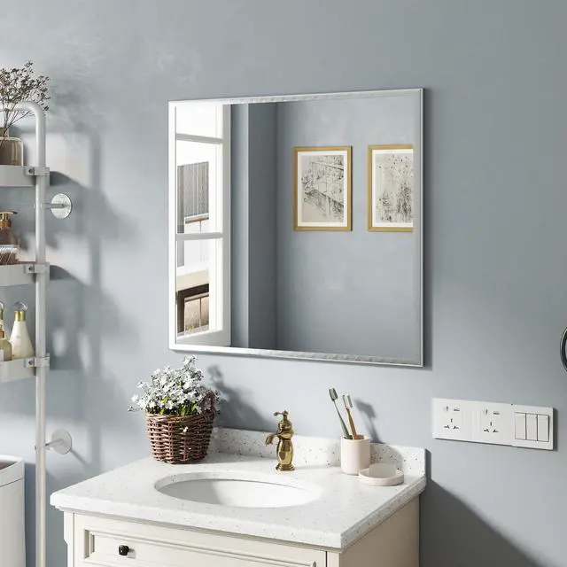 Main image of Transform Your Bathroom with This Stunning 32-inch Aluminum Silver Mirror!