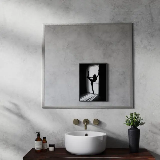 Alt view image 4 of 7 - Transform Your Bathroom with This Stunning 32-inch Aluminum Silver Mirror!