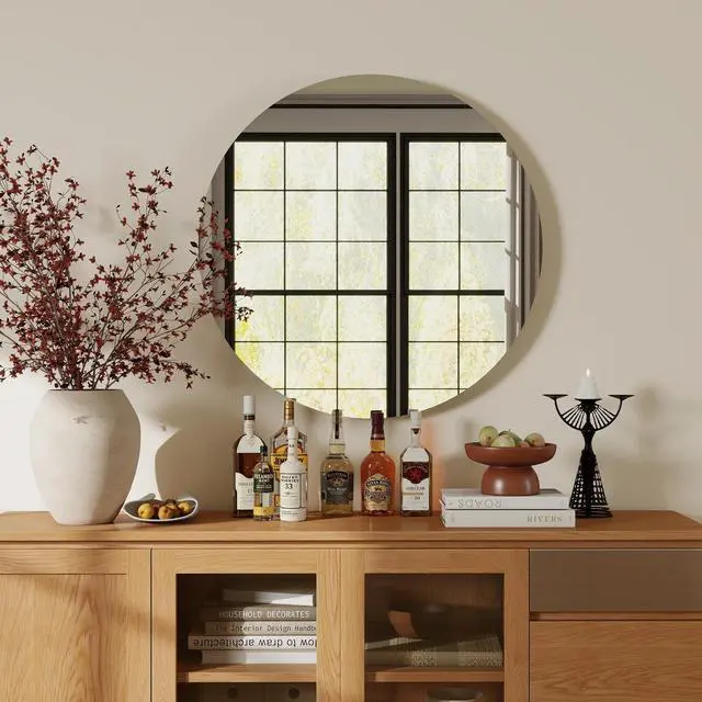 Main image of 70cm bathroom mirror, round mirror, matte white Backboard