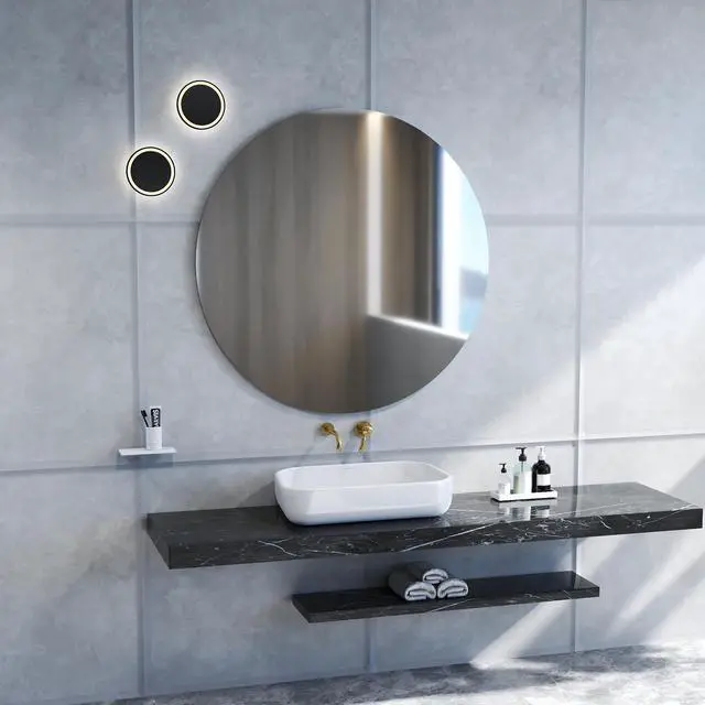 Alt view image 4 of 7 - 70cm bathroom mirror, round mirror, matte white Backboard