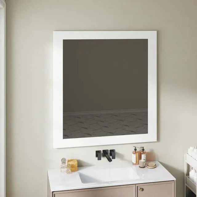 Alt view image 2 of 6 - Revitalize Your Bathroom with This Exquisite 32-inch Square Matte White Mirror!
