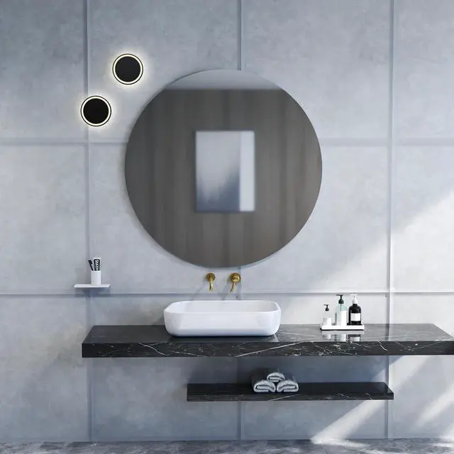 Alt view image 6 of 7 - 70cm bathroom mirror, round mirror, matte white Backboard