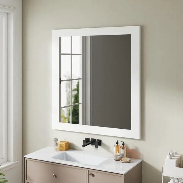 Main image of Revitalize Your Bathroom with This Exquisite 32-inch Square Matte White Mirror!