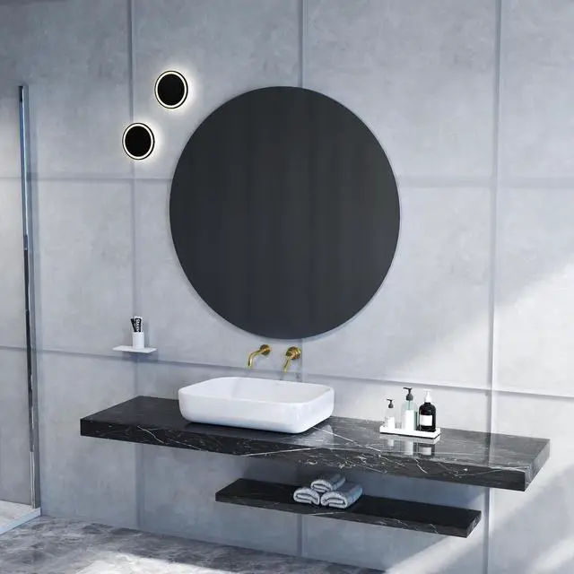 Alt view image 5 of 7 - 70cm bathroom mirror, round mirror, matte white Backboard