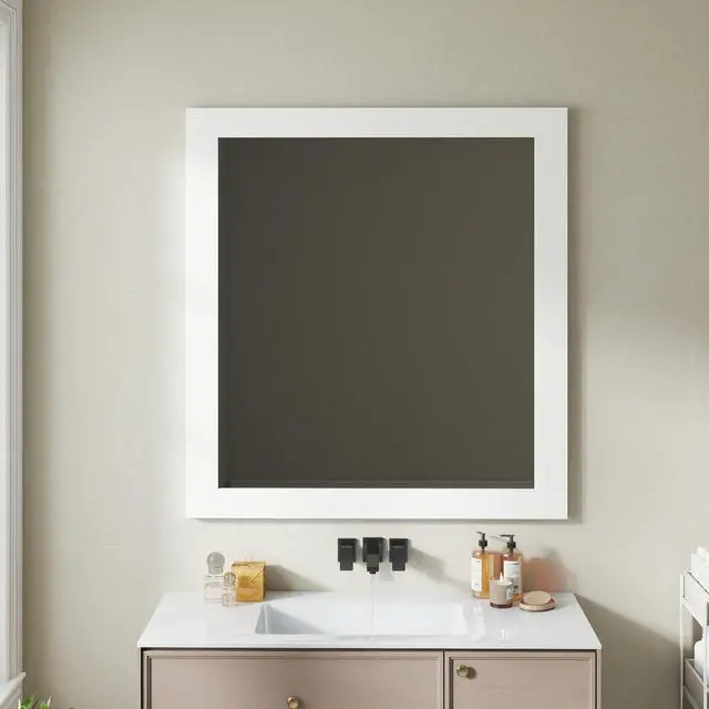 Alt view image 4 of 6 - Revitalize Your Bathroom with This Exquisite 32-inch Square Matte White Mirror!