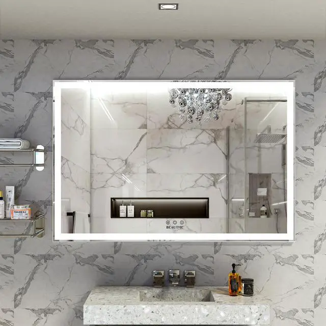 Main image of 60x40 inch Oversized LED Bathroom Mirror Wall Mounted Mirror with 3 Color Modes Aluminum Frame Large Wall Mirror for Bathroom