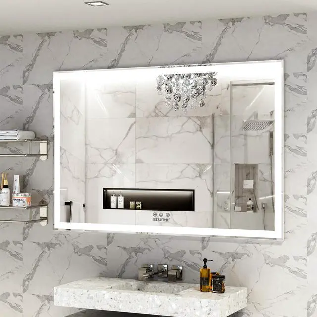 Alt view image 2 of 7 - 60x40 inch Oversized LED Bathroom Mirror Wall Mounted Mirror with 3 Color Modes Aluminum Frame Large Wall Mirror for Bathroom