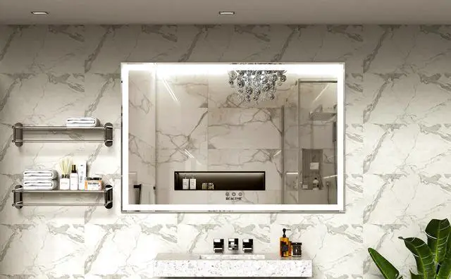 Alt view image 3 of 7 - 60x40 inch Oversized LED Bathroom Mirror Wall Mounted Mirror with 3 Color Modes Aluminum Frame Large Wall Mirror for Bathroom