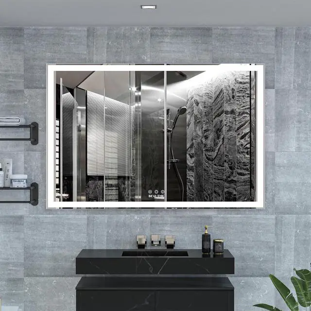 Alt view image 4 of 7 - 60x40 inch Oversized LED Bathroom Mirror Wall Mounted Mirror with 3 Color Modes Aluminum Frame Large Wall Mirror for Bathroom