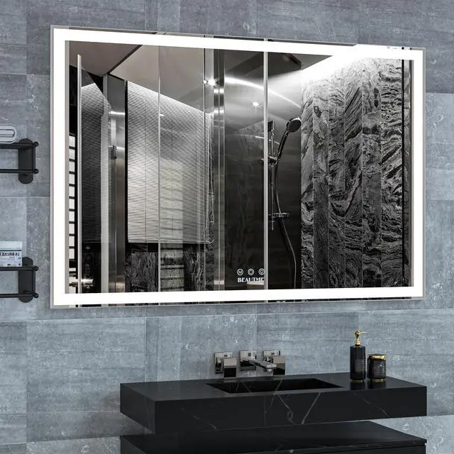 Alt view image 5 of 7 - 60x40 inch Oversized LED Bathroom Mirror Wall Mounted Mirror with 3 Color Modes Aluminum Frame Large Wall Mirror for Bathroom