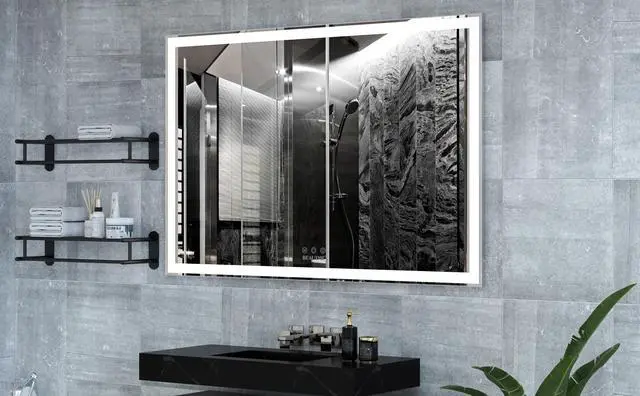 Alt view image 6 of 7 - 60x40 inch Oversized LED Bathroom Mirror Wall Mounted Mirror with 3 Color Modes Aluminum Frame Large Wall Mirror for Bathroom