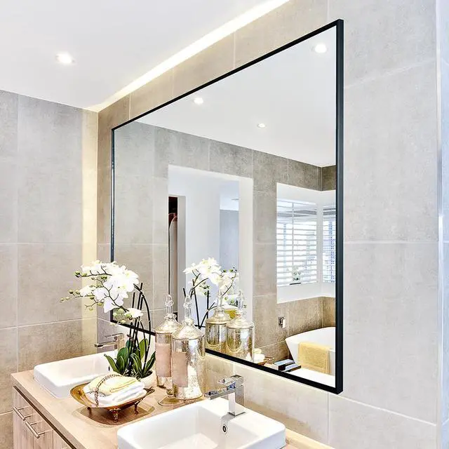 Alt view image 6 of 7 - 36x24 inches Modern Black Bathroom Mirror with Aluminum Frame Vertical or Horizontal Hanging Decorative Wall Mirrors for Living Room Bedroom