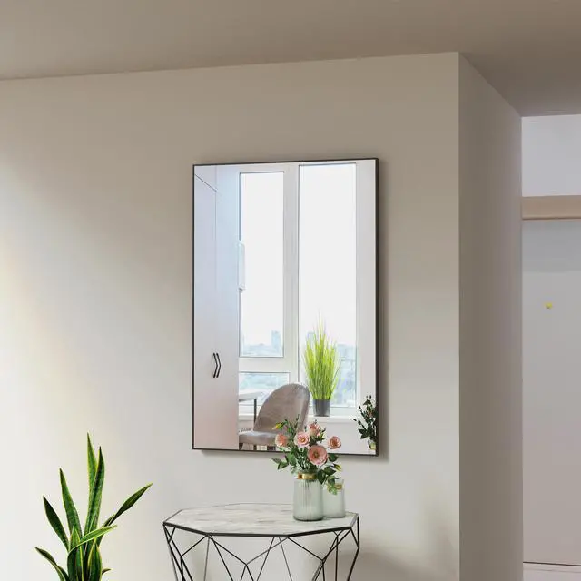 Alt view image 2 of 7 - 36x24 inches Modern Black Bathroom Mirror with Aluminum Frame Vertical or Horizontal Hanging Decorative Wall Mirrors for Living Room Bedroom