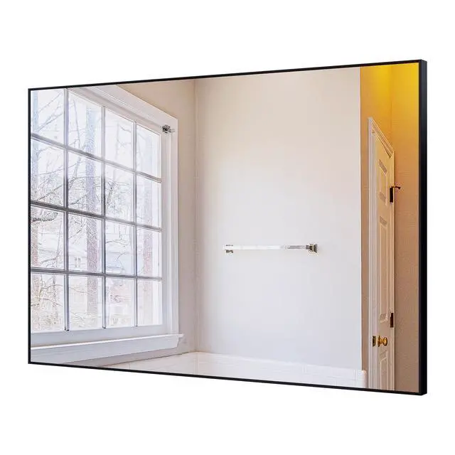 Alt view image 5 of 7 - 36x24 inches Modern Black Bathroom Mirror with Aluminum Frame Vertical or Horizontal Hanging Decorative Wall Mirrors for Living Room Bedroom