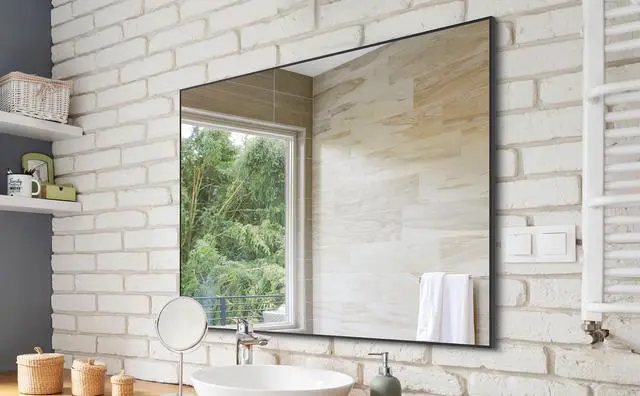 Alt view image 7 of 7 - 36x24 inches Modern Black Bathroom Mirror with Aluminum Frame Vertical or Horizontal Hanging Decorative Wall Mirrors for Living Room Bedroom