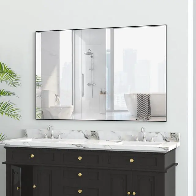 Main image of 48"x32" Oversized Modern Rectangle Bathroom Mirror with Balck Frame Decorative Large Wall Mirrors for Bathroom Living Room Bedroom Vertical or Horizontal Wall Mounted mirror with Aluminum Frame