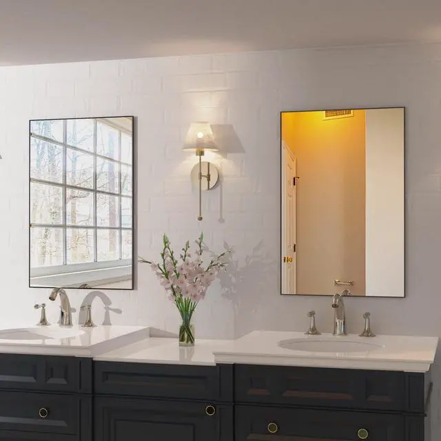 Alt view image 3 of 7 - 36x24 inches Modern Black Bathroom Mirror with Aluminum Frame Vertical or Horizontal Hanging Decorative Wall Mirrors for Living Room Bedroom
