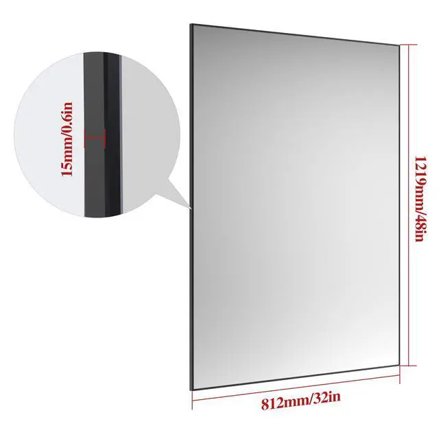 Alt view image 5 of 7 - 48"x32" Oversized Modern Rectangle Bathroom Mirror with Balck Frame Decorative Large Wall Mirrors for Bathroom Living Room Bedroom Vertical or Horizontal Wall Mounted mirror with Aluminum Frame