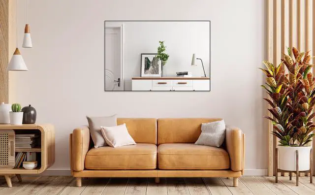Alt view image 4 of 7 - 48"x32" Oversized Modern Rectangle Bathroom Mirror with Balck Frame Decorative Large Wall Mirrors for Bathroom Living Room Bedroom Vertical or Horizontal Wall Mounted mirror with Aluminum Frame