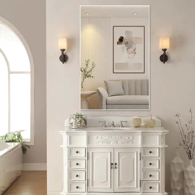 Alt view image 3 of 7 - 48"x32" Oversized Modern Rectangle Bathroom Mirror with White Frame Decorative Large Wall Mirrors for Bathroom Living Room Bedroom Vertical or Horizontal Wall Mounted mirror with Aluminum Frame