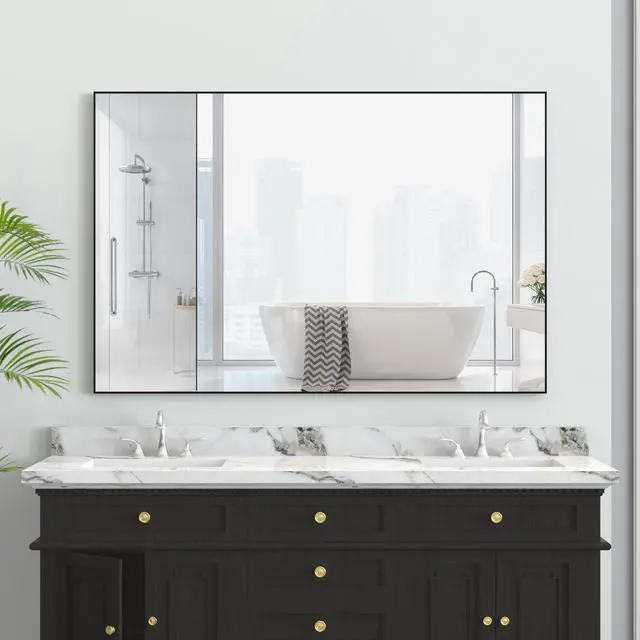 Alt view image 7 of 7 - 48"x32" Oversized Modern Rectangle Bathroom Mirror with Balck Frame Decorative Large Wall Mirrors for Bathroom Living Room Bedroom Vertical or Horizontal Wall Mounted mirror with Aluminum Frame