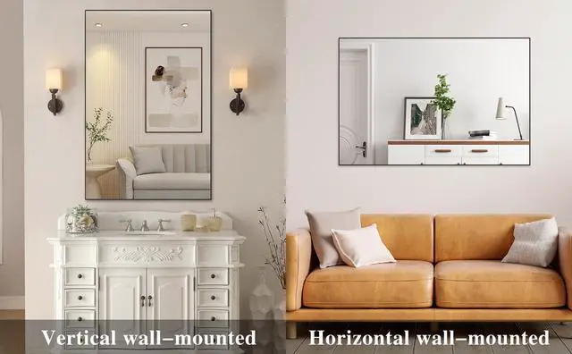 Alt view image 6 of 7 - 48"x32" Oversized Modern Rectangle Bathroom Mirror with Balck Frame Decorative Large Wall Mirrors for Bathroom Living Room Bedroom Vertical or Horizontal Wall Mounted mirror with Aluminum Frame