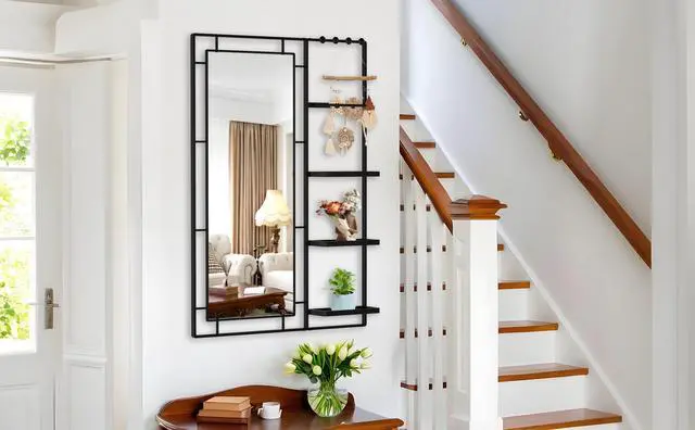 Alt view image 2 of 7 - 30X44 Ines Modern Vanity Mirror with Multi-functional Shelf, Large bathroom Mirror, Black Frame Decoration Mirror, Suitable for Bathroom, Living Room, Bedroom