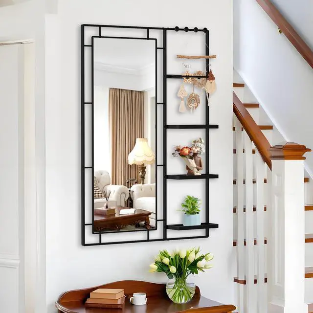 Alt view image 7 of 7 - 30X44 Ines Modern Vanity Mirror with Multi-functional Shelf, Large bathroom Mirror, Black Frame Decoration Mirror, Suitable for Bathroom, Living Room, Bedroom