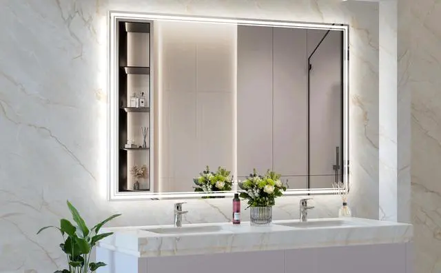 Main image of 60x40 inch Oversized LED Bathroom Mirror Wall Mounted Mirror with 3 Color Modes Aluminum Frame Large Wall Mirror for Bathroom