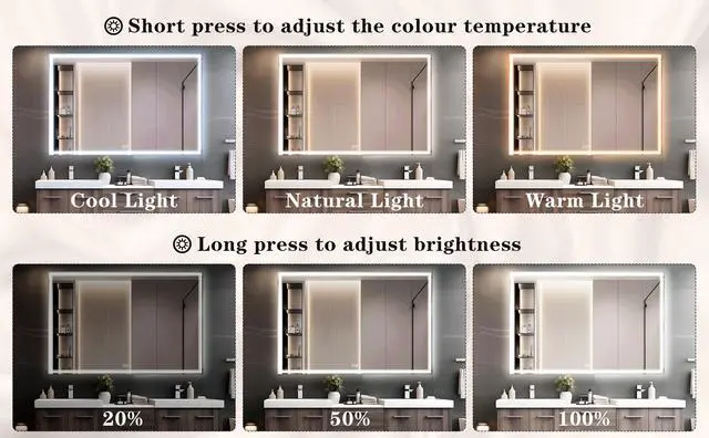Alt view image 2 of 7 - 60x40 inch Oversized LED Bathroom Mirror Wall Mounted Mirror with 3 Color Modes Aluminum Frame Large Wall Mirror for Bathroom