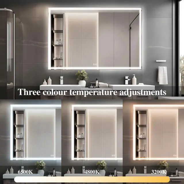 Alt view image 4 of 7 - 60x40 inch Oversized LED Bathroom Mirror Wall Mounted Mirror with 3 Color Modes Aluminum Frame Large Wall Mirror for Bathroom