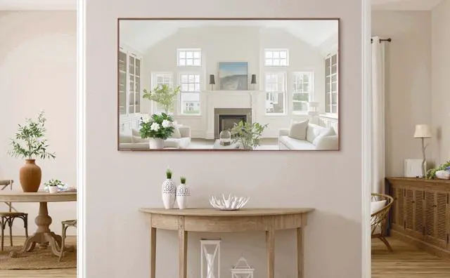 Main image of 60*36" Oversized Modern Rectangle Bathroom Mirror with walnut Frame Decorative Large Wall Mirrors for Bathroom Living Room Bedroom Vertical or Horizontal Wall Mounted mirror with Aluminum Frame