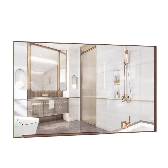 Alt view image 3 of 7 - 60*36" Oversized Modern Rectangle Bathroom Mirror with walnut Frame Decorative Large Wall Mirrors for Bathroom Living Room Bedroom Vertical or Horizontal Wall Mounted mirror with Aluminum Frame