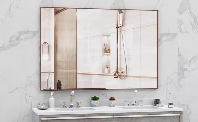 Main image of 60"x40" Oversized Modern Rectangle Bathroom Mirror with walnut Frame Decorative Large Wall Mirrors for Bathroom Living Room Bedroom Vertical or Horizontal Wall Mounted mirror with Aluminum Frame