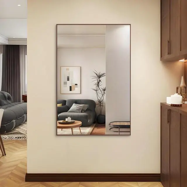 Alt view image 3 of 7 - 60"x40" Oversized Modern Rectangle Bathroom Mirror with walnut Frame Decorative Large Wall Mirrors for Bathroom Living Room Bedroom Vertical or Horizontal Wall Mounted mirror with Aluminum Frame