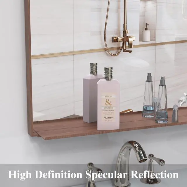 Alt view image 4 of 7 - 60"x40" Oversized Modern Rectangle Bathroom Mirror with walnut Frame Decorative Large Wall Mirrors for Bathroom Living Room Bedroom Vertical or Horizontal Wall Mounted mirror with Aluminum Frame