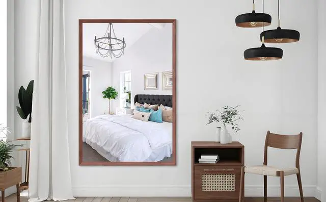 Alt view image 2 of 7 - 60"x40" Oversized Modern Rectangle Bathroom Mirror with walnut Frame Decorative Large Wall Mirrors for Bathroom Living Room Bedroom Vertical or Horizontal Wall Mounted mirror with Aluminum Frame