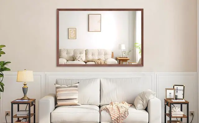Alt view image 3 of 7 - 60"x40" Oversized Modern Rectangle Bathroom Mirror with walnut Frame Decorative Large Wall Mirrors for Bathroom Living Room Bedroom Vertical or Horizontal Wall Mounted mirror with Aluminum Frame