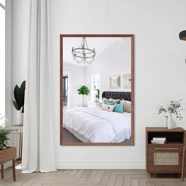 Alt view image 7 of 7 - 60"x40" Oversized Modern Rectangle Bathroom Mirror with walnut Frame Decorative Large Wall Mirrors for Bathroom Living Room Bedroom Vertical or Horizontal Wall Mounted mirror with Aluminum Frame