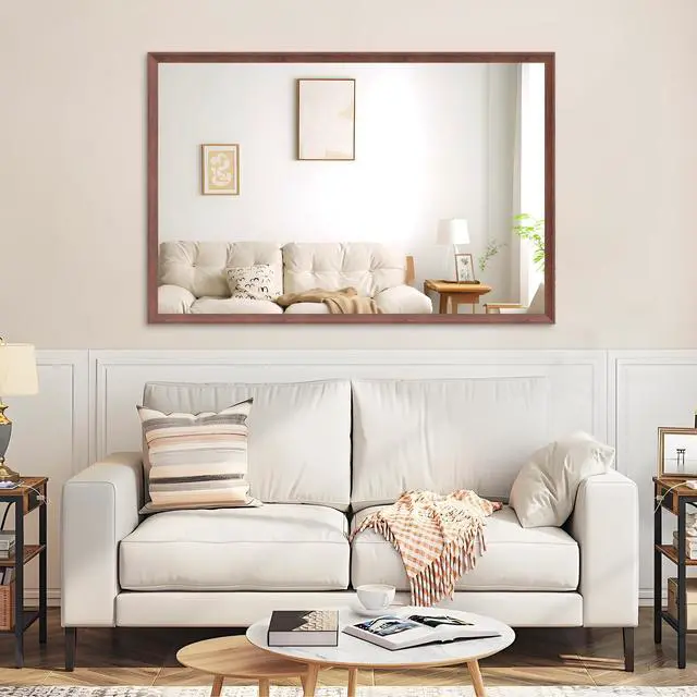 Alt view image 6 of 7 - 60"x40" Oversized Modern Rectangle Bathroom Mirror with walnut Frame Decorative Large Wall Mirrors for Bathroom Living Room Bedroom Vertical or Horizontal Wall Mounted mirror with Aluminum Frame