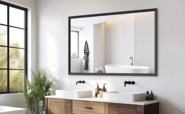 Alt view image 5 of 7 - 60"x40" Oversized Modern Rectangle Bathroom Mirror with Balck Frame Decorative Large Wall Mirrors for Bathroom Living Room Bedroom Vertical or Horizontal Wall Mounted mirror with Aluminum Frame